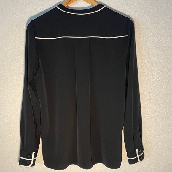 Calvin Klein Black Blouse with‎ White Piping Size M - Picture 2 of 5